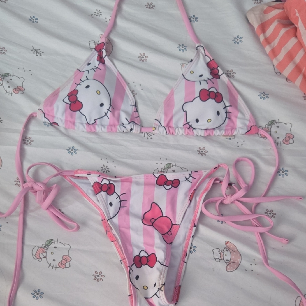 Hello Kitty Pink Striped Triangle Bikini Set